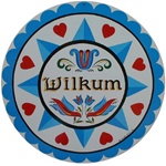 Star, Hearts, Two Doves, Trinity of Tulps in the Blues with "Wilkum"